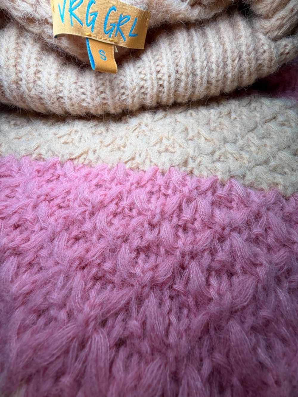 Buckle VRG grl Striped Pink and Cream Turtleneck Sweater - Cozy Knit Pullover - Picture 2 of 7
